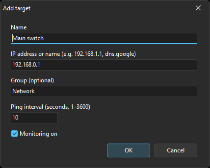 Add target window with the fields filled in