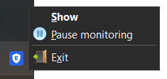 Tray icon and its right-click menu