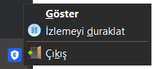 Tepsi simgesi ve sağ tık menüsü