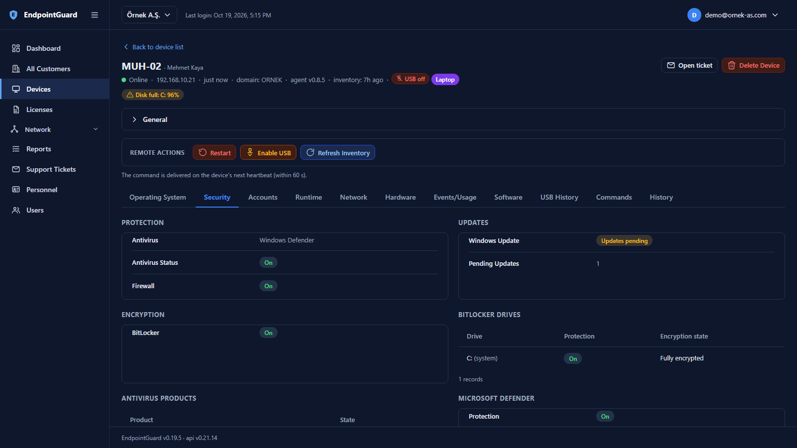 EndpointGuard extended security inventory