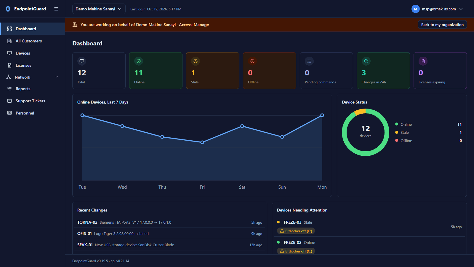 EndpointGuard customer switcher