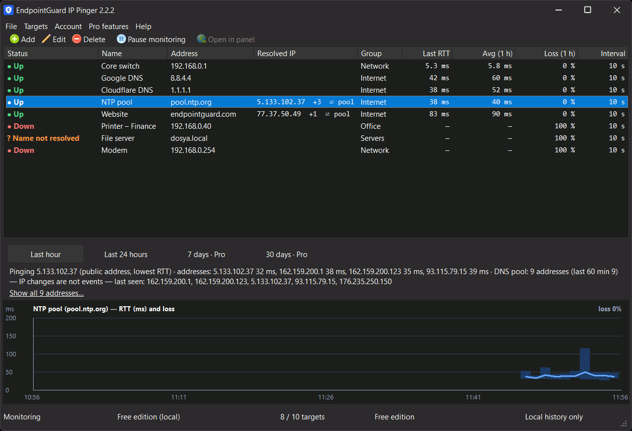 IP Pinger desktop application